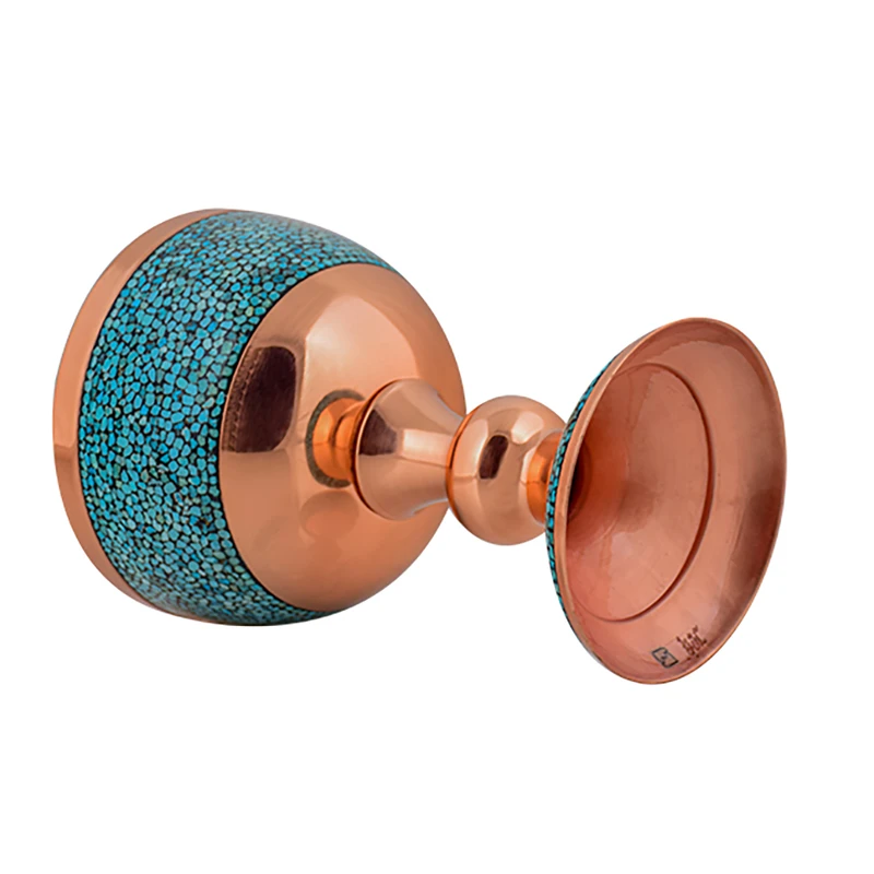 سنگاب فیروزهکوبی دستساز اصفهانی، سایز 20 سانتیمتر، با طرح هندسی و فیروزه نیشابوری