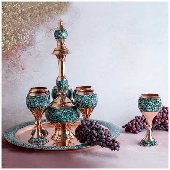 سرویس شربت‌خوری فیروزه‌کوبی دست‌ساز اصفهانی