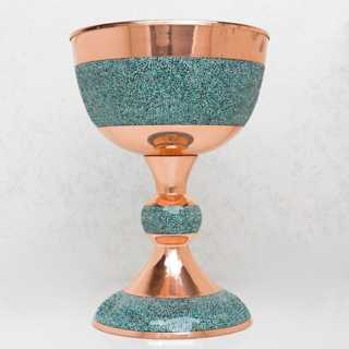 سنگاب فیروزه‌کوبی دست‌ساز اصفهانی، سایز 33 سانتی‌متر، با تزئینات مس و فیروزه