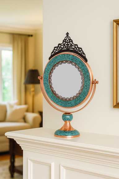 Firoozeh Kub Round Crowned Mirror – Isfahan Rooh Art